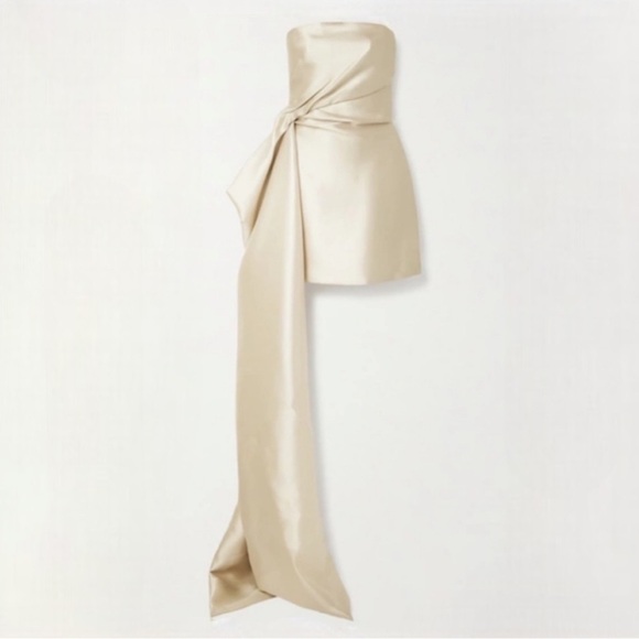 Reem Acra Draped Mikado Mini Dress | Size 6 | Neutral Champagne Color | $425 - Picture 3 of 9